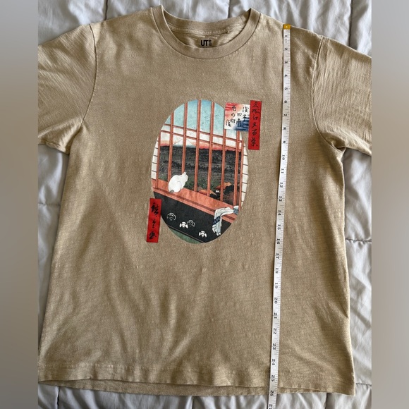 Uniqlo UT Japanese Cat Graphic T-Shirt Beige 100% Cotton Men’s M - Picture 7 of 11